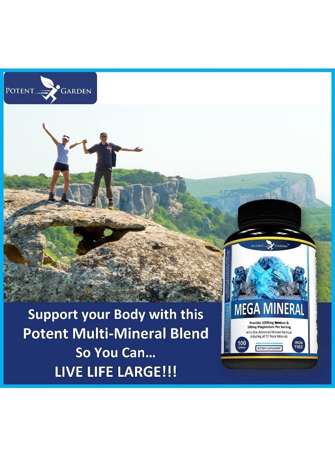 Mega Mineral Supplement Complete Mineral Complex With Calcium Magnesium Zinc Potassium Boron Selenium Chromium & 72 Trace Minerals Iron Free Calcium Supplement -100 Pills