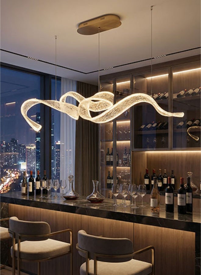 Ribbon Chandelier,Acrylic Pendant Light,Luxury Curved Ribbon Textured Acrylic LED Chandelier Adjustable Cord Suspended Pendant Lamp 3000K Warm Light Fixture for Kitchen Island Countertop & Dining Table Home Interior Decoration 60W - Image 5