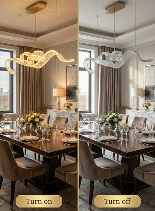 Ribbon Chandelier,Acrylic Pendant Light,Luxury Curved Ribbon Textured Acrylic LED Chandelier Adjustable Cord Suspended Pendant Lamp 3000K Warm Light Fixture for Kitchen Island Countertop & Dining Table Home Interior Decoration 60W - Image 4