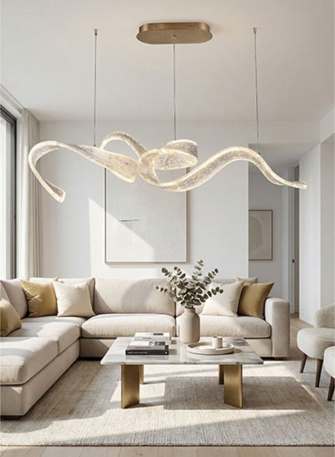 Ribbon Chandelier,Acrylic Pendant Light,Luxury Curved Ribbon Textured Acrylic LED Chandelier Adjustable Cord Suspended Pendant Lamp 3000K Warm Light Fixture for Kitchen Island Countertop & Dining Table Home Interior Decoration 60W - Image 3