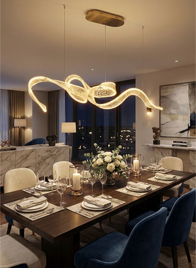 Ribbon Chandelier,Acrylic Pendant Light,Luxury Curved Ribbon Textured Acrylic LED Chandelier Adjustable Cord Suspended Pendant Lamp 3000K Warm Light Fixture for Kitchen Island Countertop & Dining Table Home Interior Decoration 60W - Image 2