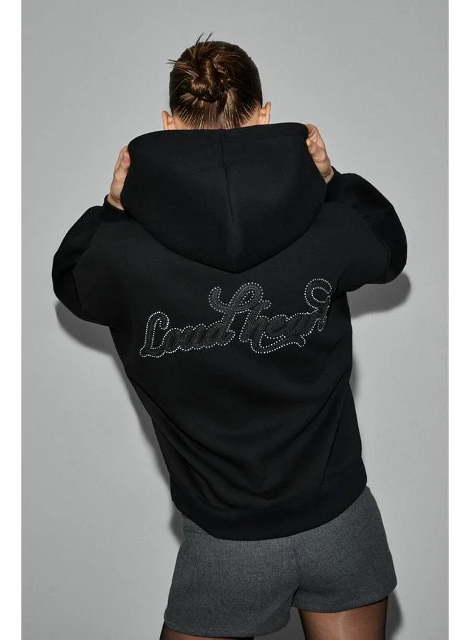 GRIMELANGE ASTERELLE Women's Cotton Sweatshirt with Polar Fleece Lining, Oversized Hooded, Back Patch Detail, Black.