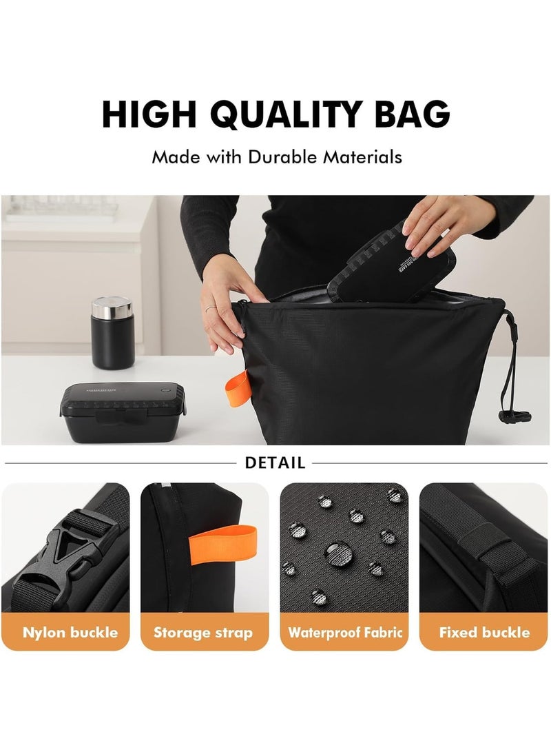 Lunch bag for Adult Women Men, Reusable High Capacity Lunch Tote Bags, Small Leakproof Cooler Food Lunch Containers, Lunch box for Work, Travel, Outdoor, School Picnic (Black) - Image 5