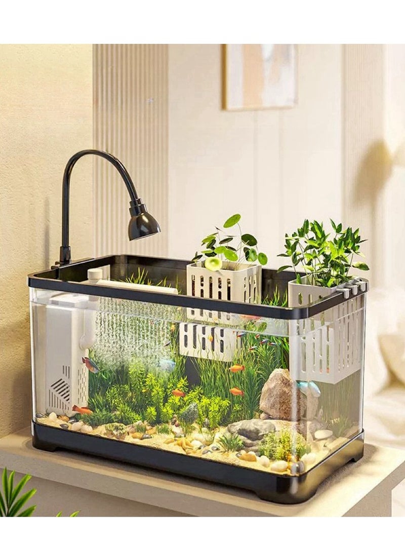 Fish Tank Kit Glass Fish Bowl with Oxygen Air Pump，Filter，Light，Plants Holder，Pebbles，Scallop Shells for Home  Aquarium（38.8*21.5*21.2cm)M  - Image 1