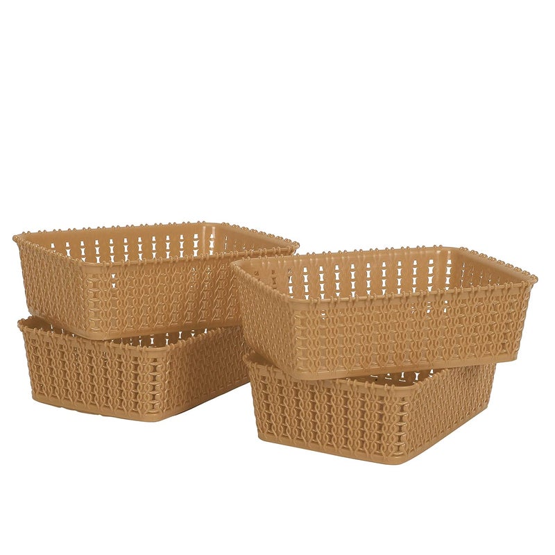 Cutting EDGE Plastic Multipurpose Sturdy Storage Baskets For Cosmetics Office Fruit Vegetable Bathroom Stationary Home Basket with Handle Beige Set of 4 Mini - Image 1
