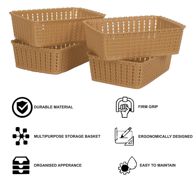 Cutting EDGE Plastic Multipurpose Sturdy Storage Baskets For Cosmetics Office Fruit Vegetable Bathroom Stationary Home Basket with Handle Beige Set of 4 Mini - Image 3