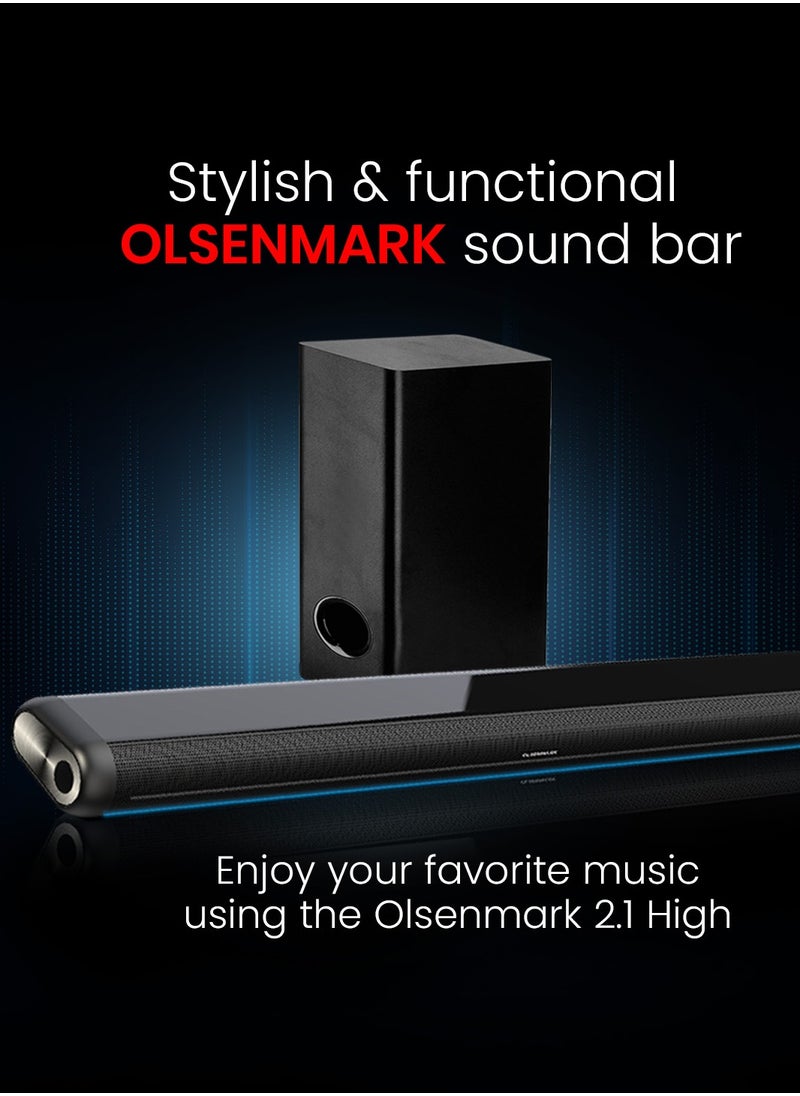 Olsenmark - OLSENMARK OMMS1286, 2.1 High Bass Sound Bar, 1400W PMPO Sound Bar, Bluetooth, USB, AUX Connection, Mini Sound, Audio System for TV Speakers, Home Theater, Gaming, Projectors - Image 1