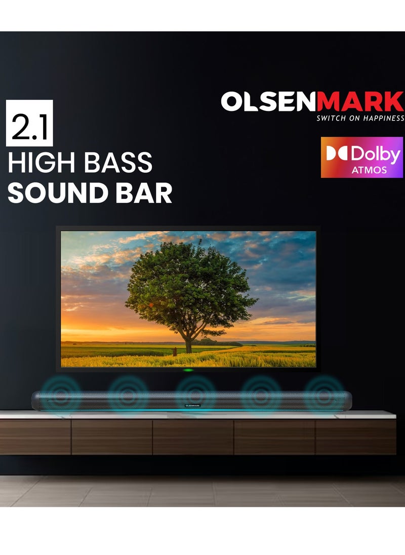 Olsenmark - OLSENMARK OMMS1286, 2.1 High Bass Sound Bar, 1400W PMPO Sound Bar, Bluetooth, USB, AUX Connection, Mini Sound, Audio System for TV Speakers, Home Theater, Gaming, Projectors - Image 1