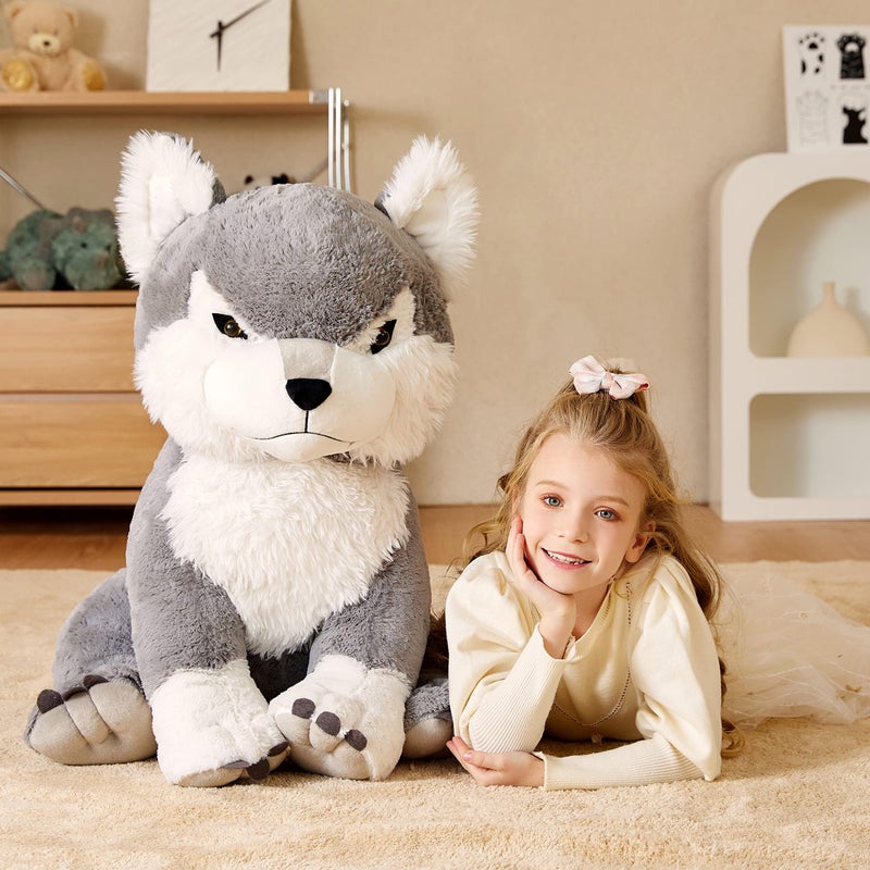EARTHSOUND Giant Wolf Stuffed Animal Plush Toy 23 "" Large Jumbo Cute Soft Toys Big Size Huge Fluffy Plushy Oversized Fat Plushie Gifts for Kids Girlfriend Children (23 inches  Gray) - Image 4