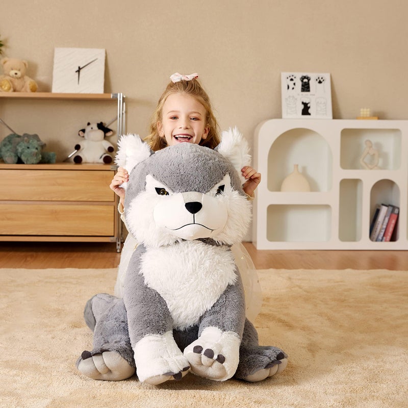EARTHSOUND Giant Wolf Stuffed Animal Plush Toy 23 "" Large Jumbo Cute Soft Toys Big Size Huge Fluffy Plushy Oversized Fat Plushie Gifts for Kids Girlfriend Children (23 inches  Gray) - Image 3