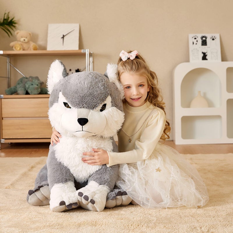 EARTHSOUND Giant Wolf Stuffed Animal Plush Toy 23 "" Large Jumbo Cute Soft Toys Big Size Huge Fluffy Plushy Oversized Fat Plushie Gifts for Kids Girlfriend Children (23 inches  Gray) - Image 5