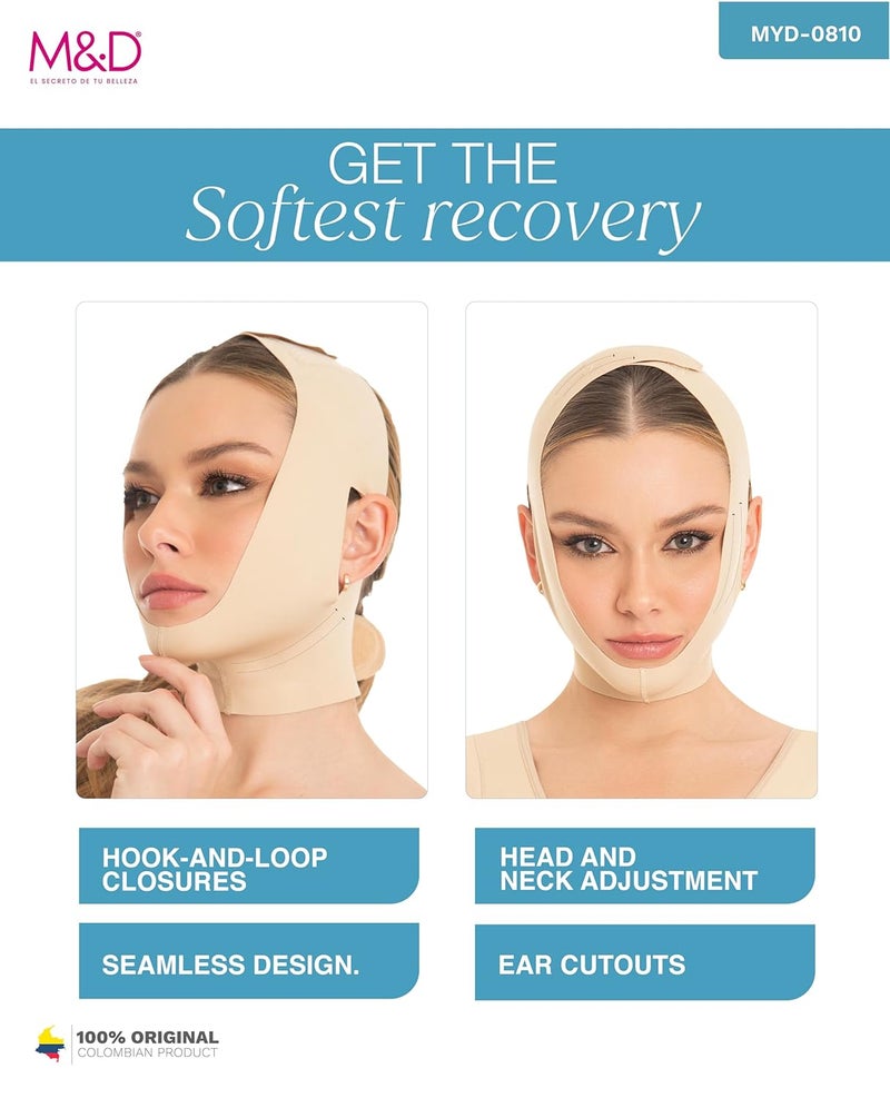 MD حزام رفع الوجه لتقليل الذقن ملابس ضغط ليفو ميدالية ما بعد الجراحة الوجهية بيج L - Image 3