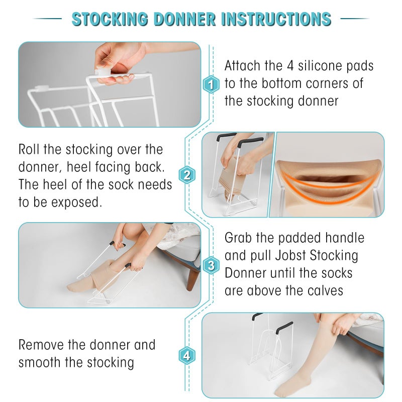 Zipcase Stocking Donner, Sock Aid Tool to Put on Compression Socks for Medium Calves Less Than 18" in Circumference (Compatible for JOBST,SB SOX,CHARMKING,FITRELL,Bluemaple,COOLOVER) White - Image 5