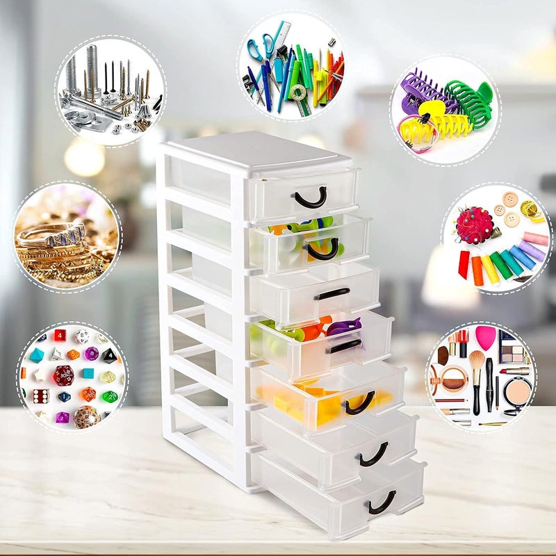 Rempry صندوق تخزين Mini بأبعاد 7.1″ × 5.1″ × 13.2″، مزود بـ 7 وحدات أدراج شفافة للاستخدام على سطح المكتب، لون أبيض - Image 2