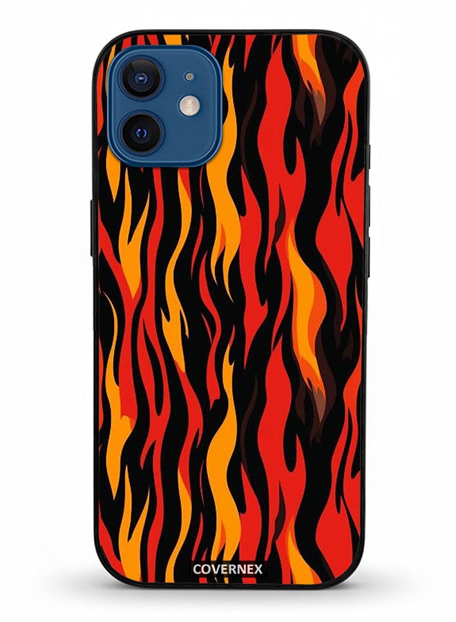 Covernex Apple iPhone 12 Protective Case Cover Printed Featuring Stylized Flame Pattern - Image 2