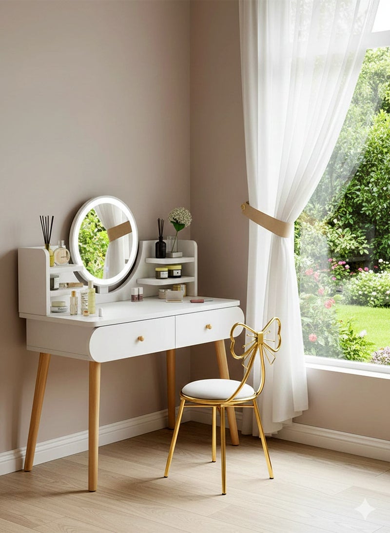 إيه جي دي طقم طاولة تسريحة منزلية لغرفة النوم مع مرآة وأدراج لطاولة المكياج مقاس 80*40*120 سم  (كرسي الزينة غير متضمن) أبيض - Image 2