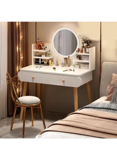 AGD Home Bedroom Dressing Table Set with Mirror and Drawers Makeup Table 80*40*120cm (Dressing Chair Not Included) White  - Image 2