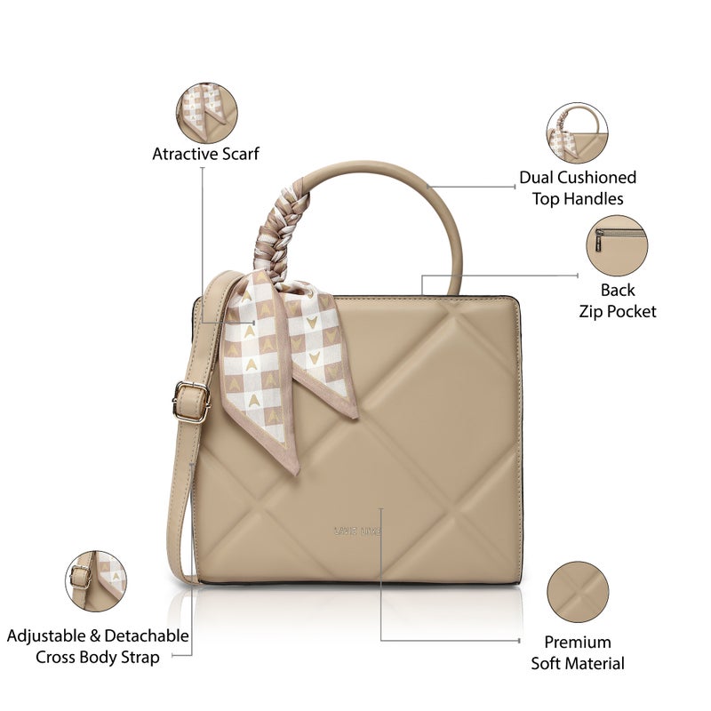Lavie Luxe Women's  Quare25 Medium  Satchel (Beige) - Image 4