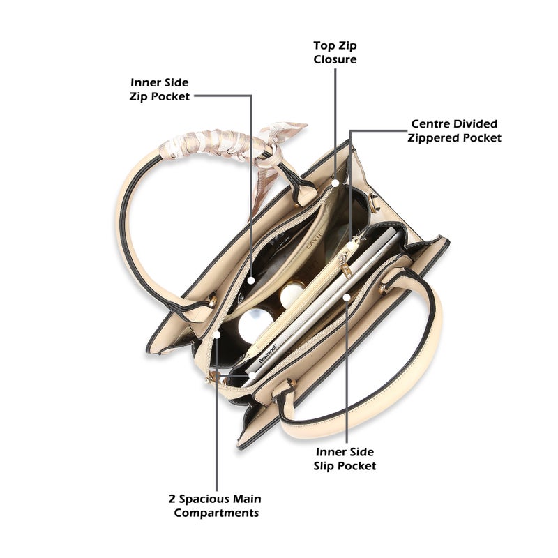 Lavie Luxe Women's  Quare25 Medium  Satchel (Beige) - Image 3