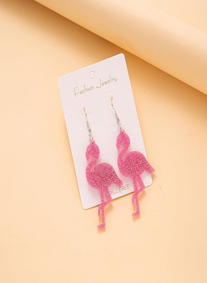POYAMUSE Cute Flamingo Dangle Earrings for Women – Pink Acrylic Flamingo Earrings for Tropical Costumes and Flamingo Dress-pink - Image 4
