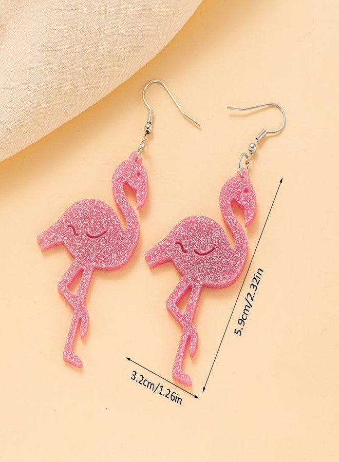 POYAMUSE Cute Flamingo Dangle Earrings for Women – Pink Acrylic Flamingo Earrings for Tropical Costumes and Flamingo Dress-pink - Image 3