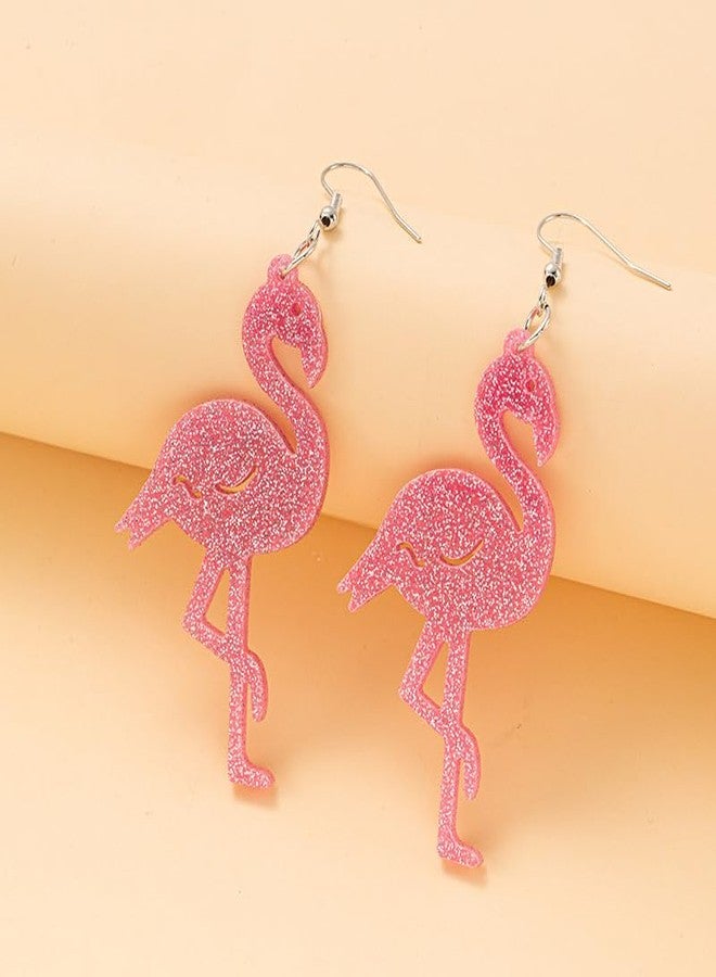 POYAMUSE Cute Flamingo Dangle Earrings for Women – Pink Acrylic Flamingo Earrings for Tropical Costumes and Flamingo Dress-pink - Image 5