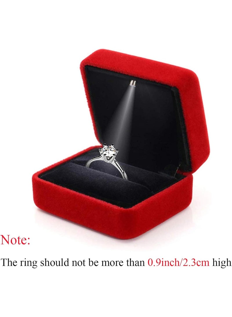 Soofam Velvet Ring Box with LED Light Ring Box for Wedding, Proposal, Engagement, 1 Ring Holder, Velour, 1 Ring Holder, Velvet - Image 3