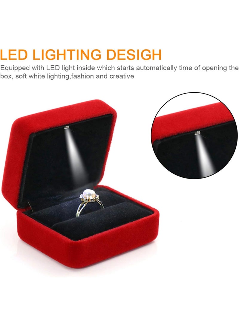 Soofam Velvet Ring Box with LED Light Ring Box for Wedding, Proposal, Engagement, 1 Ring Holder, Velour, 1 Ring Holder, Velvet - Image 4