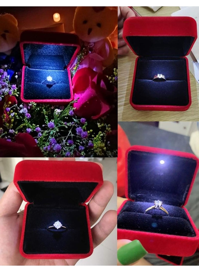 Soofam Velvet Ring Box with LED Light Ring Box for Wedding, Proposal, Engagement, 1 Ring Holder, Velour, 1 Ring Holder, Velvet - Image 5