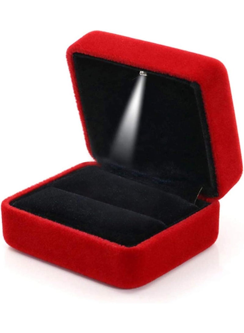 Soofam Velvet Ring Box with LED Light Ring Box for Wedding, Proposal, Engagement, 1 Ring Holder, Velour, 1 Ring Holder, Velvet - Image 1