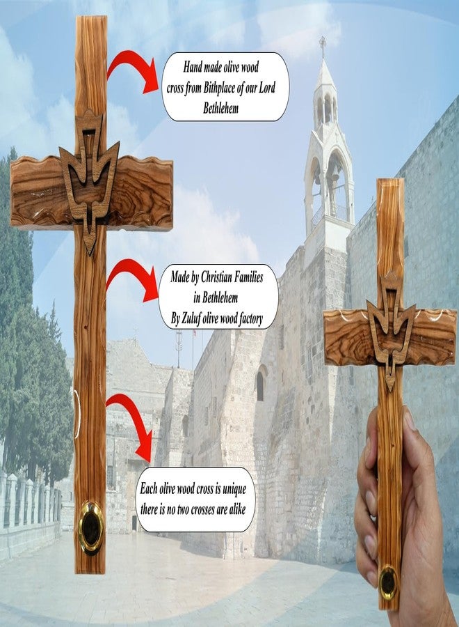 زولوف، 7.8 بوصة، صليب حمامة معلق على الحائط، هدية مسيحية، روح القدس، إسرائيل، ديكور خشبي منحوت، CRS022 - Image 2