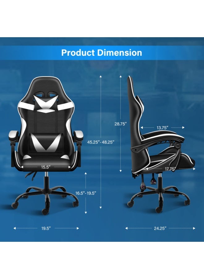 Gaming Chair Adjustable Computer Chair PC Office PU Leather High Back Lumbar Support Comfortable Armrest Headrest Silver and Black - Image 3