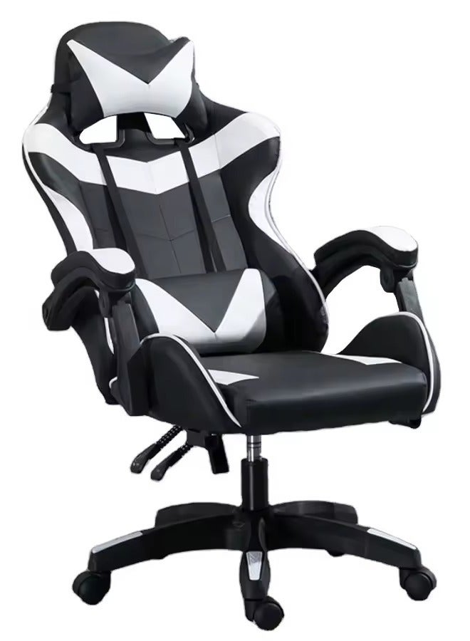 Gaming Chair Adjustable Computer Chair PC Office PU Leather High Back Lumbar Support Comfortable Armrest Headrest Silver and Black - Image 1