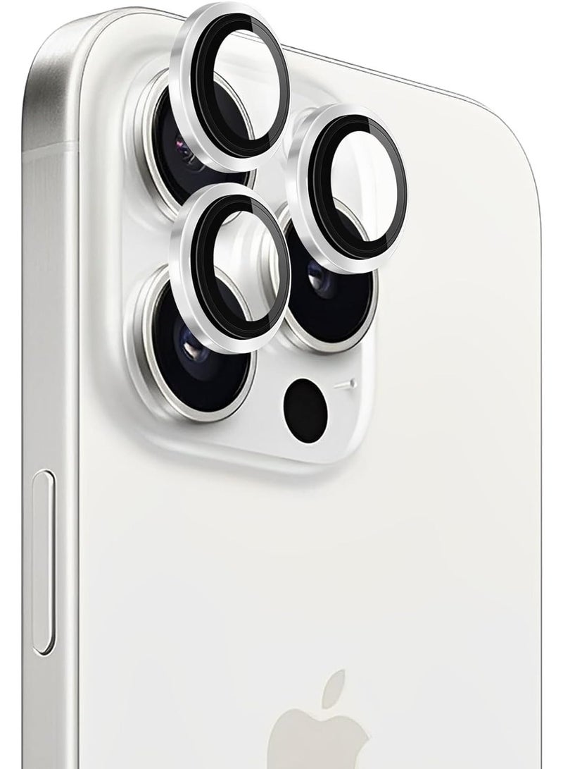 ELTRAZONE Camera Lens Protector for iPhone 15 Pro and 15 Pro Max Tempered Glass Aluminum Ring Cover, HD Clear, iPhone Camera Design Matching, Anti-Reflection, Anti-Scratch, Full Set (White Titanium) - Image 1