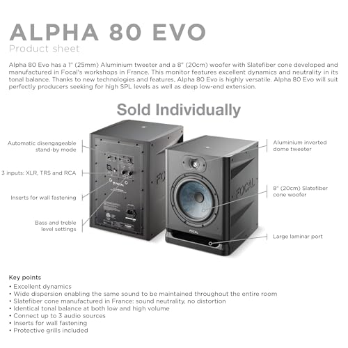 Focal Alpha 80 Evo – 8" Active 2-Way Studio Monitor, 115W RMS Bi-Amp, Slatefiber Woofer, 38Hz–22kHz, High-SPL Nearfield Reference Speaker – Sold Individually - Image 3