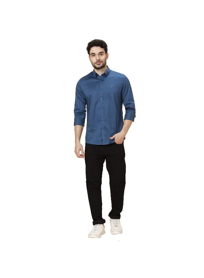 بيينغ هيومان Mens Midnight Blue Collared Long Sleeve Shirt
