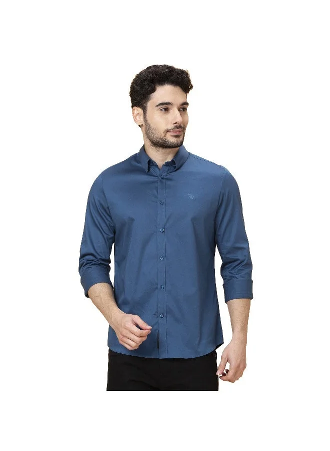 بيينغ هيومان Mens Midnight Blue Collared Long Sleeve Shirt