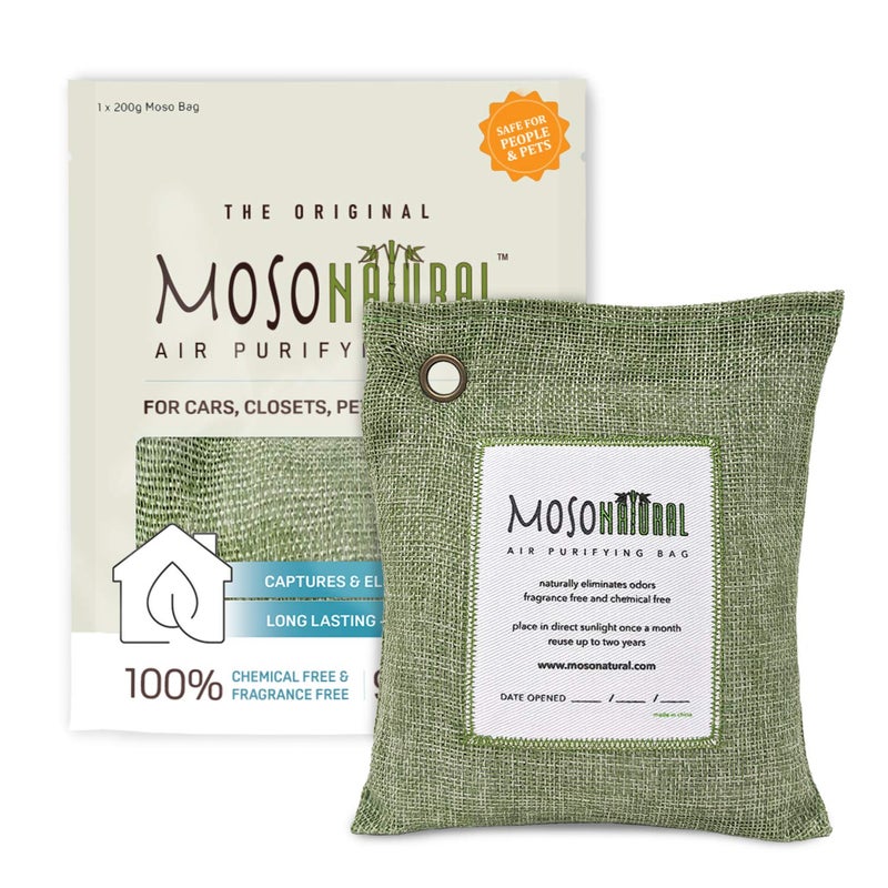 MOSO NATURAL MOSO NATURAL Air Purifying Bag Odor Eliminator For Cars ClosetsBathrooms And Pet Areas 200 gGreen Fragrance Free Chemical Free And Non Toxic Long Lasting Charcoal Bag Lasts up to 2 years  - Image 1