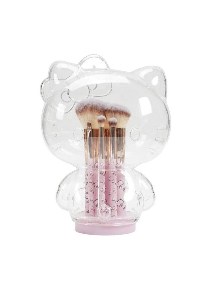 IMPRESSIONS VANITY · COMPANY Impressions Vanity Hello Kitty 6 Pcs Makeup Brush Set With Clear Cloche Super Soft Brushes For Foundation Face Powder Blending Eye Shadow With Cute Hello Kitty 3D Holder Organizer (Pink) - Image 1