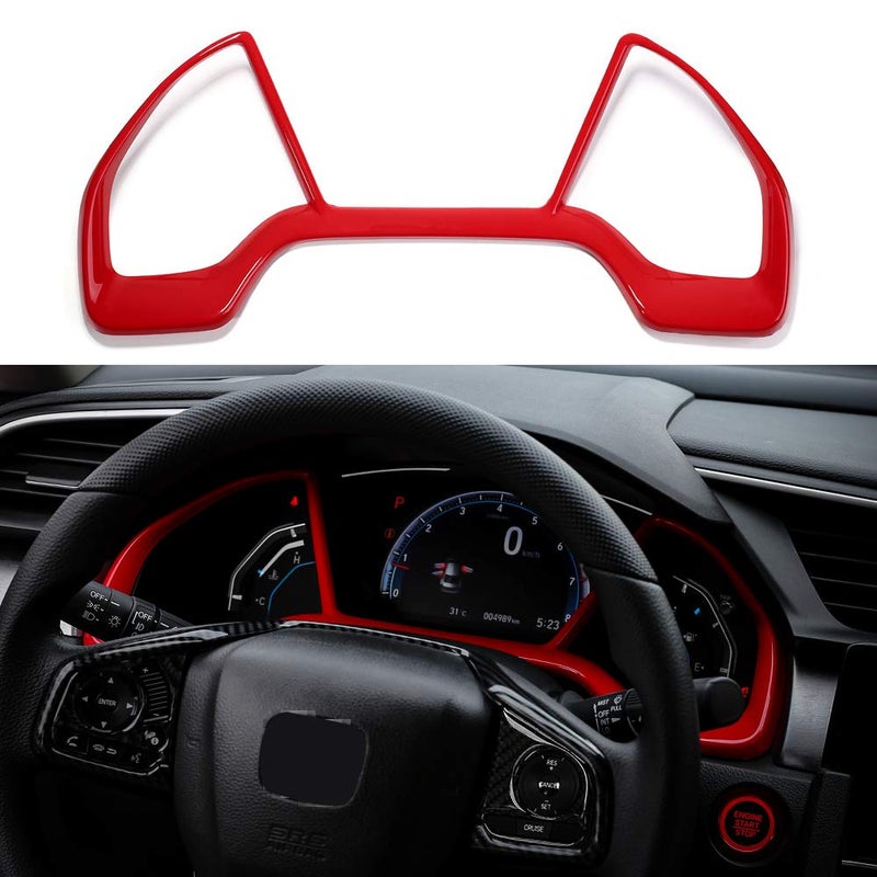 Thenice for 10th Gen Civic Dash Board Instrument Panel Dial Dashboard Trim Cover Frame ABS Decal Interior Moulding Accessories for Honda Civic 2019 2018 2017 2016 -Red