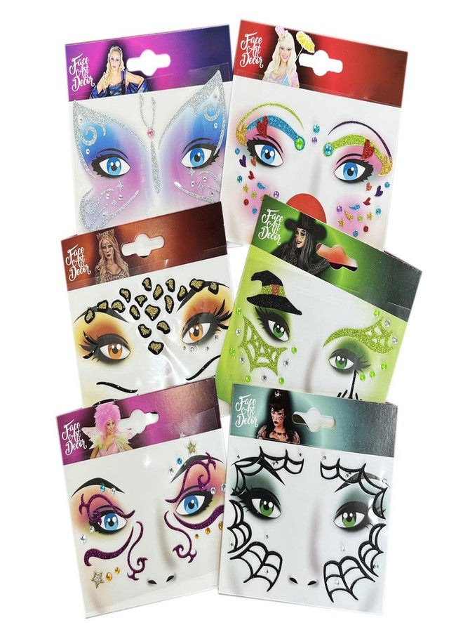 Kotbs 6-Pack Glitter Animal Face Stickers - Sparkling Face Tattoos for Halloween, Cosplay, and Party Decorations - Reusable Gold Glitter Face Stickers - Image 1