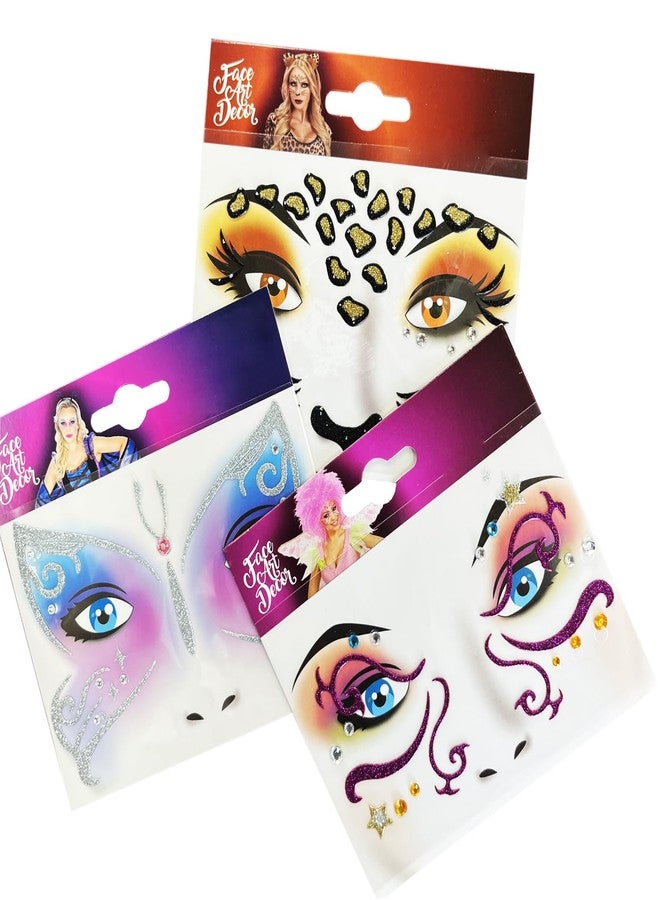 Kotbs 6-Pack Glitter Animal Face Stickers - Sparkling Face Tattoos for Halloween, Cosplay, and Party Decorations - Reusable Gold Glitter Face Stickers - Image 2