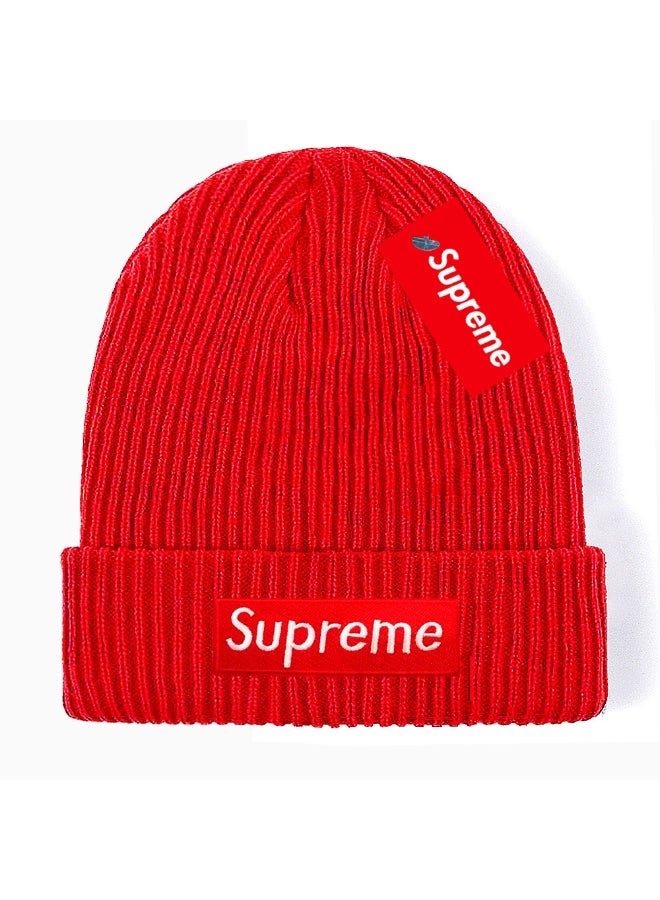 Supreme White Box Logo Rib Knit Beanie (Vibrant Red)