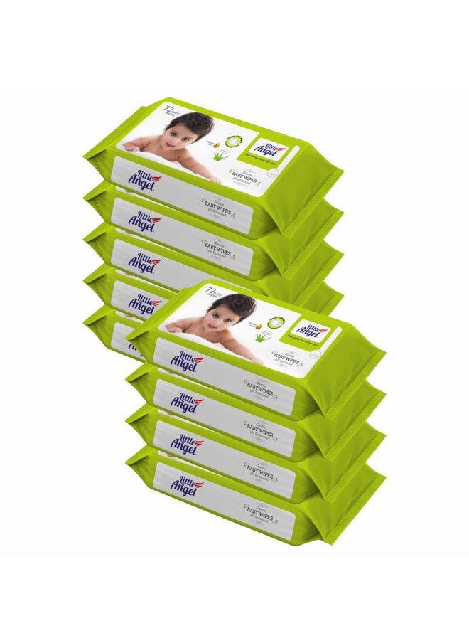 Little Angel - Super Soft Cleansing Baby Wipes, 648 Count, Enriched With Aloe Vera & Vitamin E, Ph Balanced, Dermatologically Tested & Alcohol-Free, Pack Of 9, 72 Count/Pack - Image 1