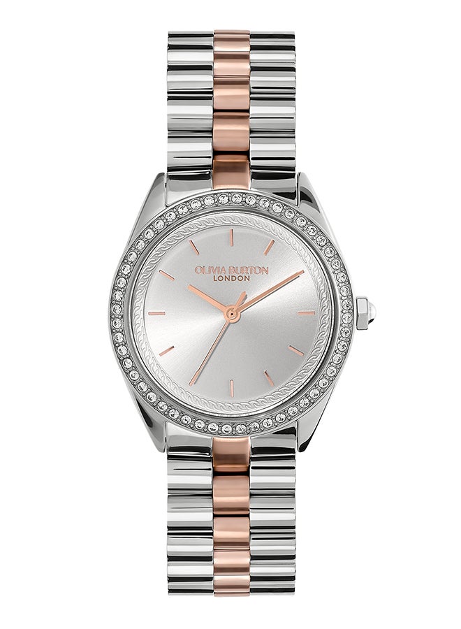OLIVIA BURTON ساعة أوليفيا بورتون الدائرية التناظرية للنساء بحالة فضية بيضاء - 24000138 - Image 1