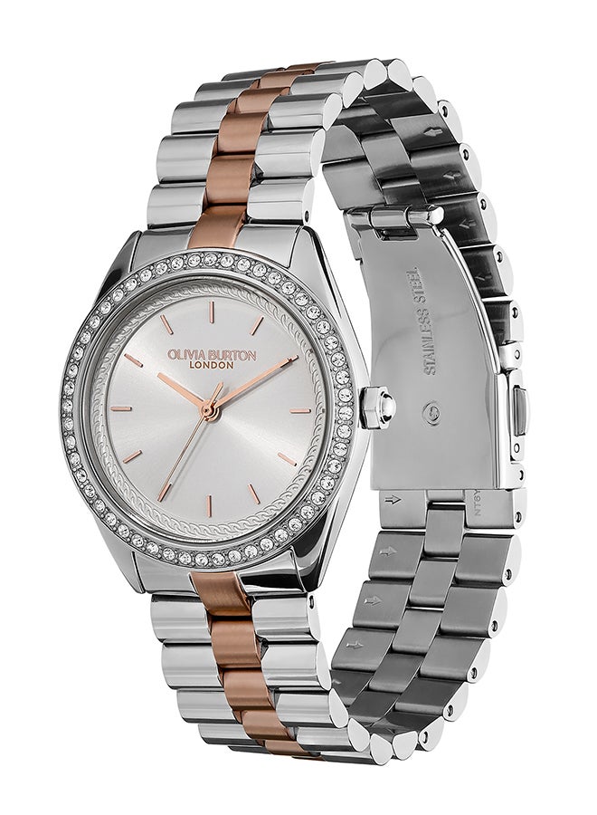 OLIVIA BURTON ساعة أوليفيا بورتون الدائرية التناظرية للنساء بحالة فضية بيضاء - 24000138 - Image 2