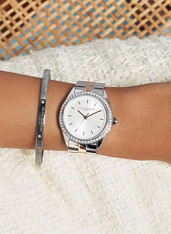 OLIVIA BURTON ساعة أوليفيا بورتون الدائرية التناظرية للنساء بحالة فضية بيضاء - 24000138 - Image 3