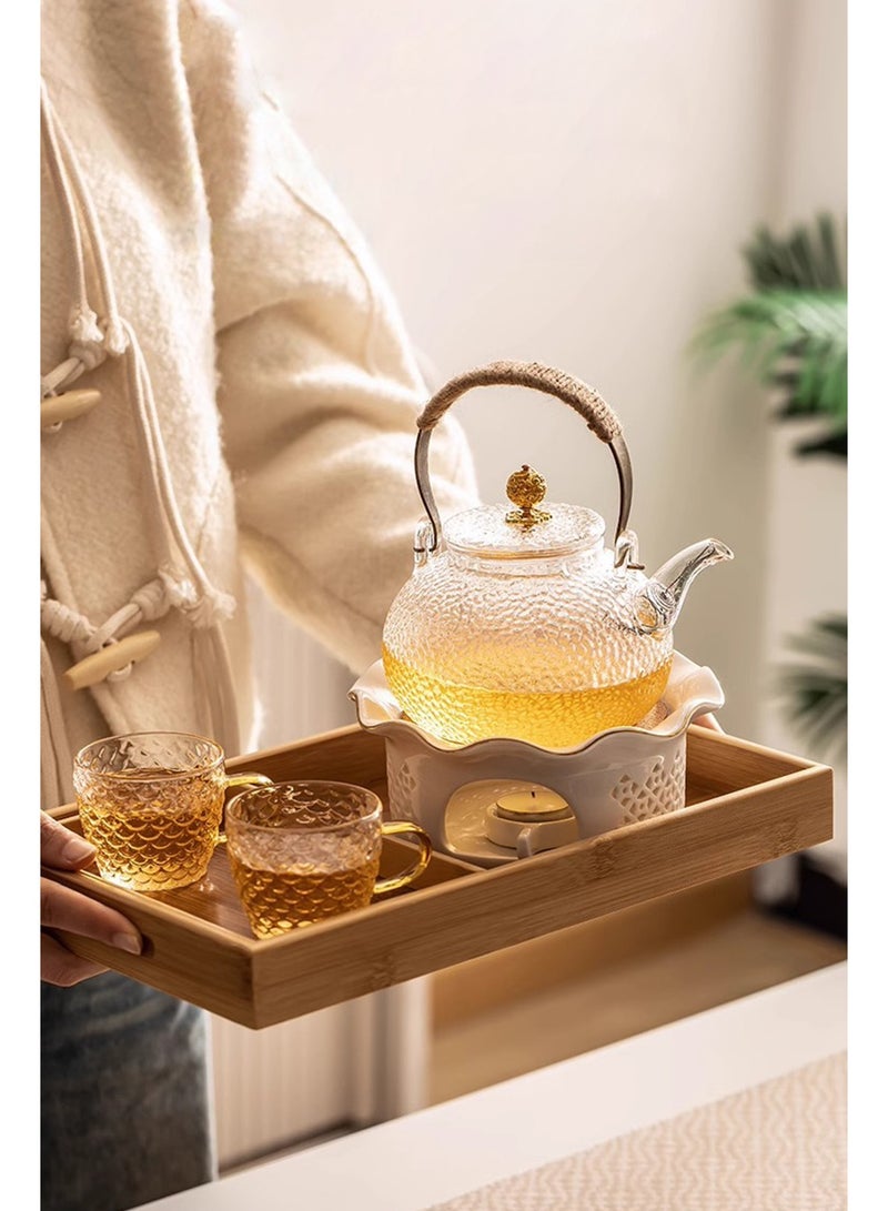 إبريق شاي زجاجي، ٧١٠ مل مع ٢ كوب شاي زجاجي، إبريق شاي زجاجي ذهبي - Image 4