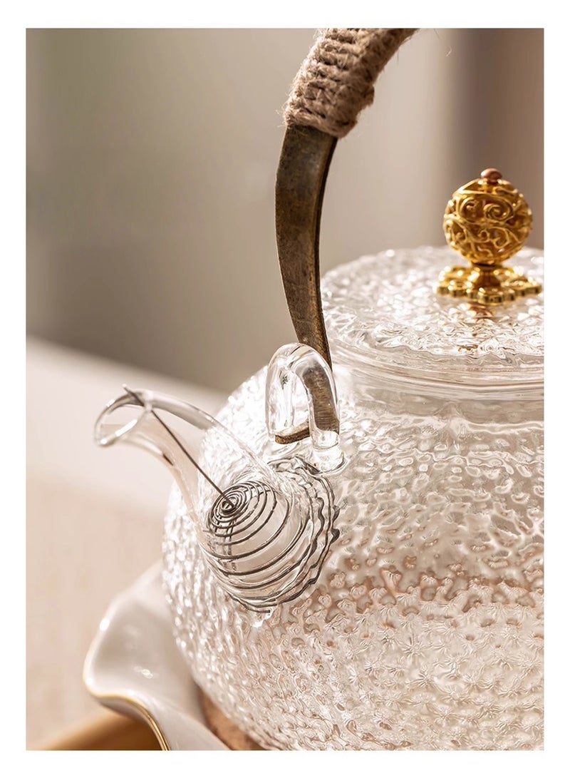إبريق شاي زجاجي، ٧١٠ مل مع ٢ كوب شاي زجاجي، إبريق شاي زجاجي ذهبي - Image 5