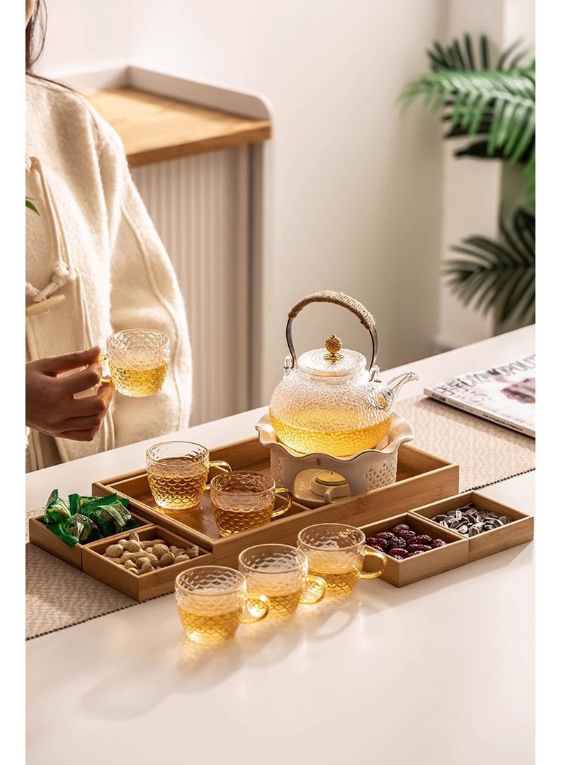 إبريق شاي زجاجي، ٧١٠ مل مع ٢ كوب شاي زجاجي، إبريق شاي زجاجي ذهبي - Image 2